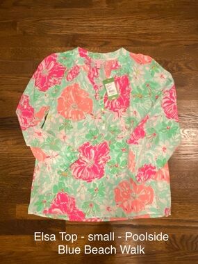 Lilly Pulitzer Elsa Silk Top in Poolside Pink/Green Small NWT